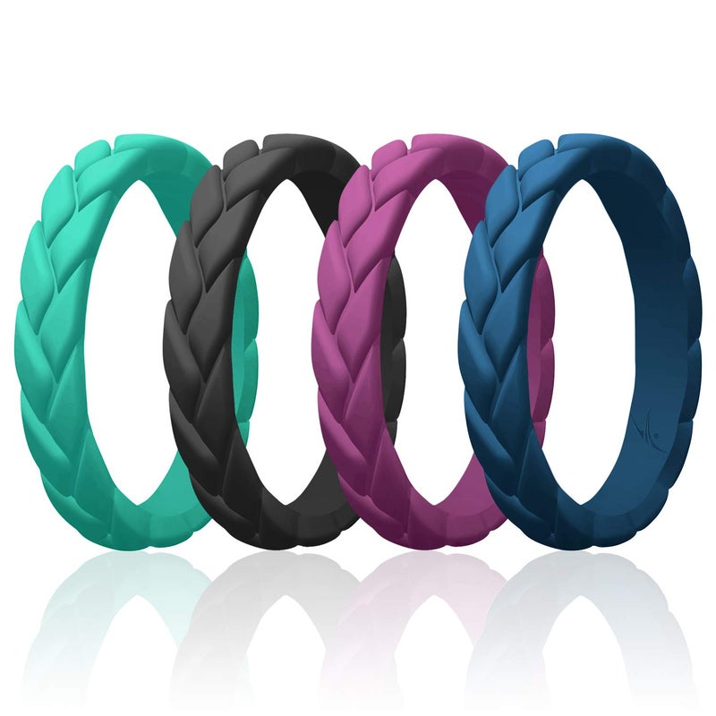 ROQ Silicone Rings for Women 1/2/4/6 Multipack of Womens Silicone Rubber Wedding Rings Bands - Black, Navy Blue, Argaman Purple, Turquoise Colors - Size 6 - Image 1